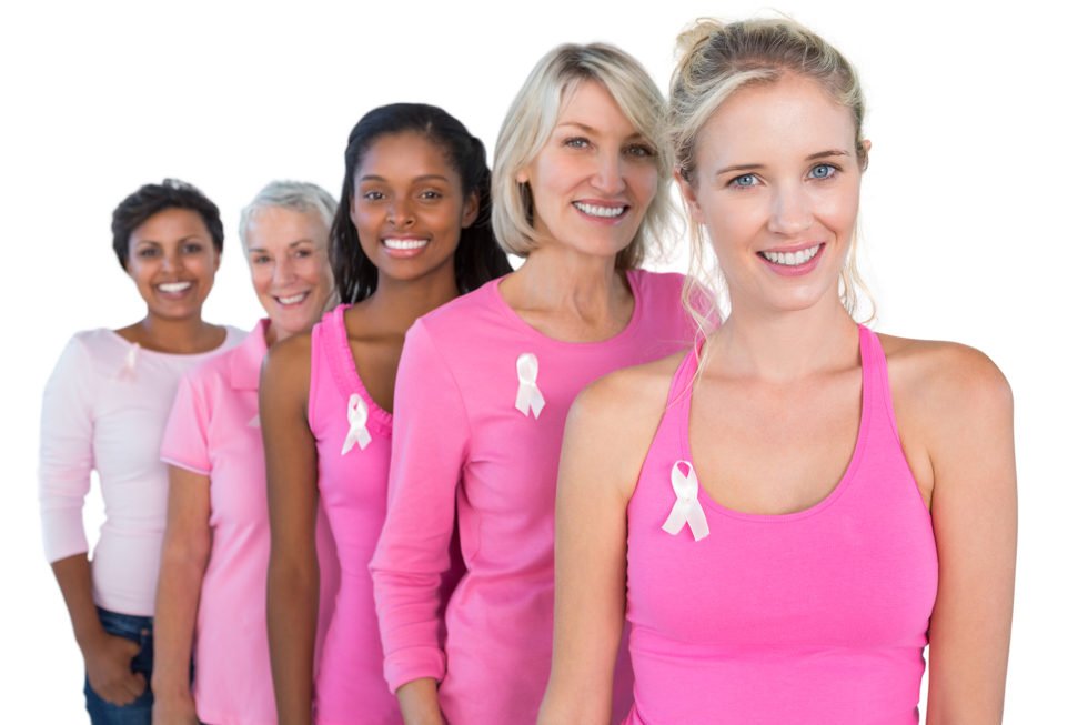 Cancer breast group doctor awareness ribbons medicine smiling healthcare blank shirts concept pink women stock disease preview